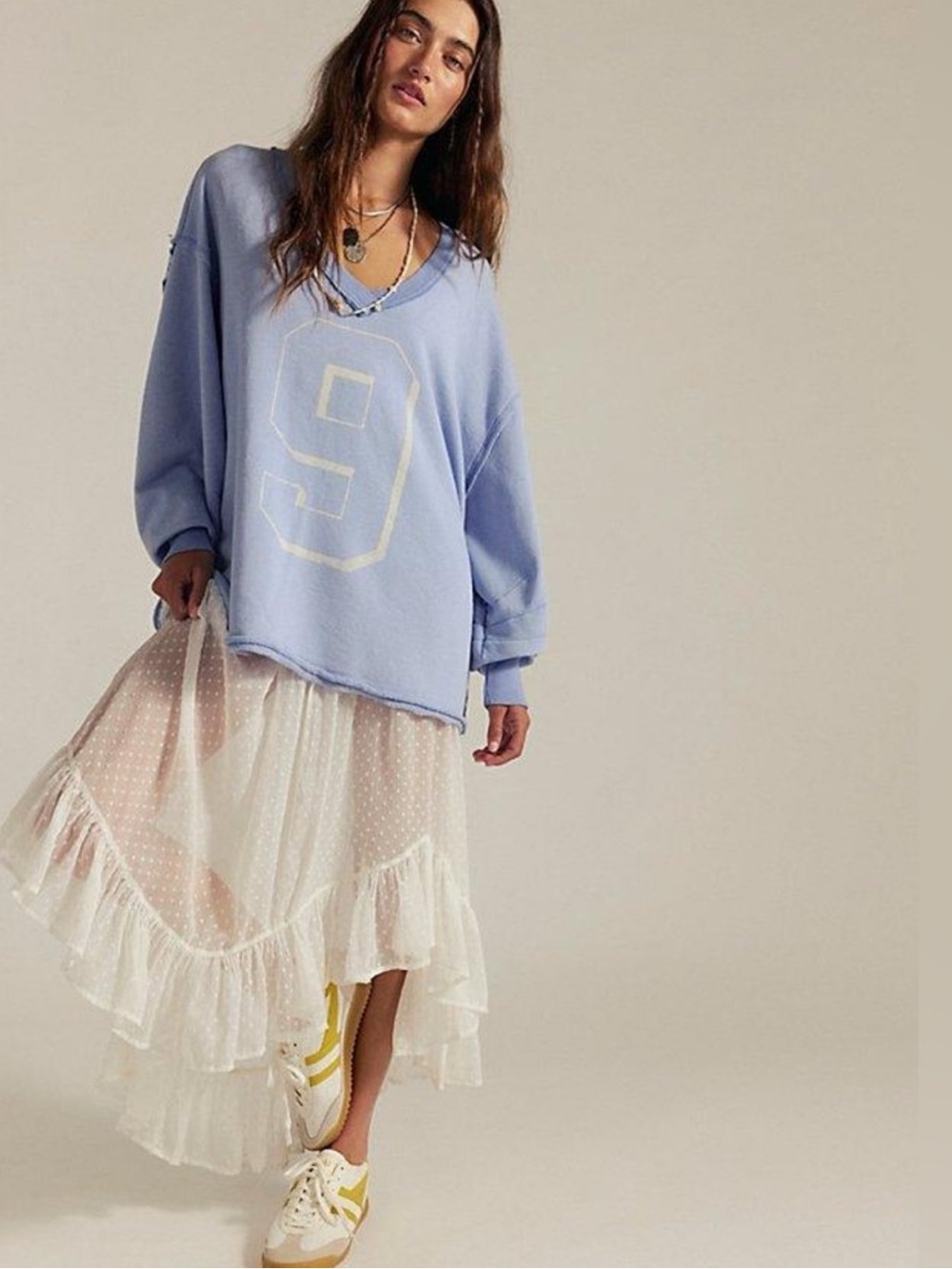 Free People We The Free Venice VNeck Sweatshirt in Periwinkle. Size Small. - Picture 2 of 7